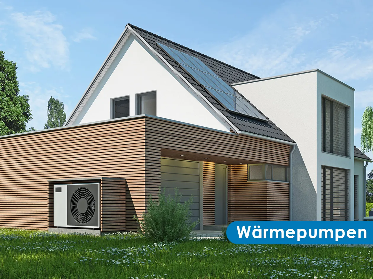 Einfamilienhaus mit Wärmepumpe im Garten